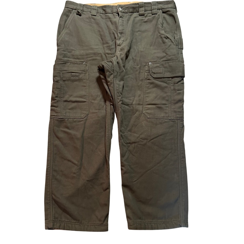 Duluth Trading Co Cargo Pants Mens 42x30 Green Fleece Lined Fire Hose Relaxed